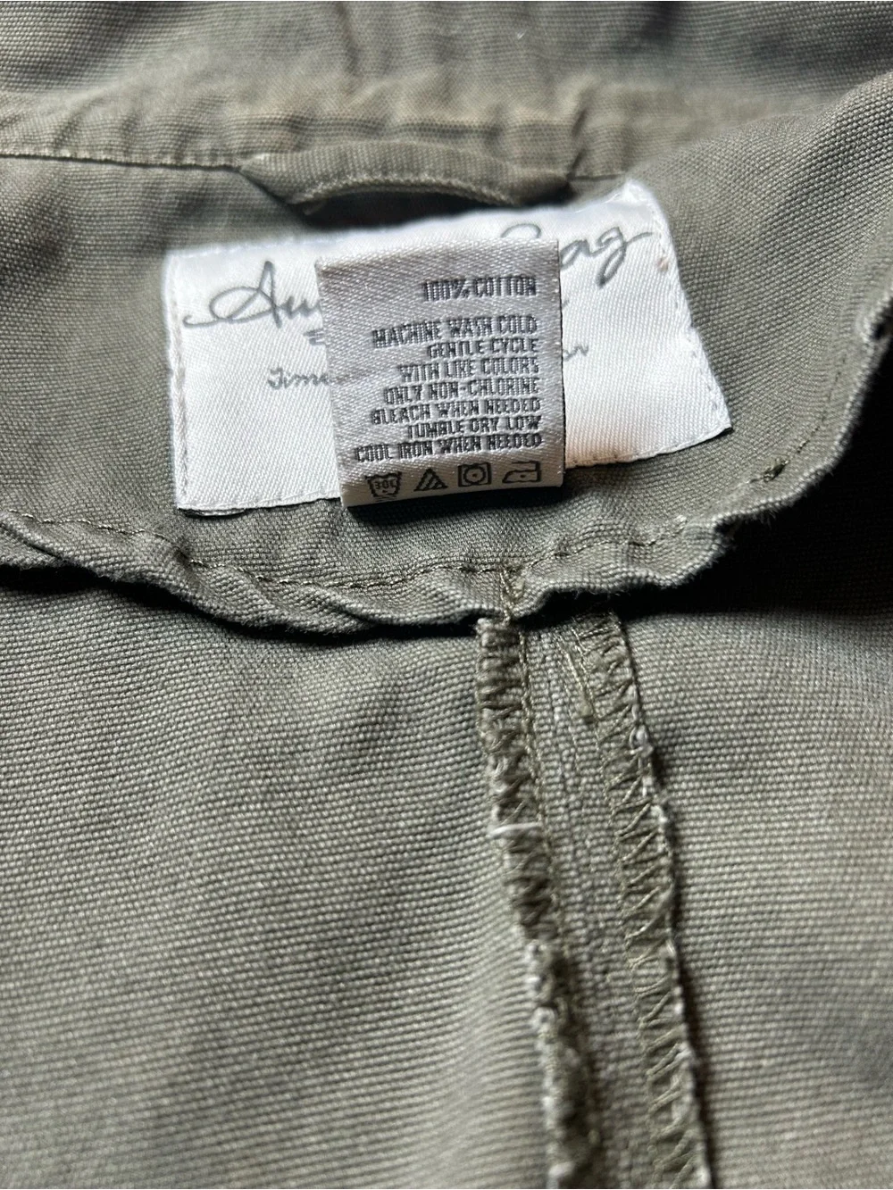American Rag Cie Olive Green Utility Cargo Vest Drawstring Mock Neck Full Zip S